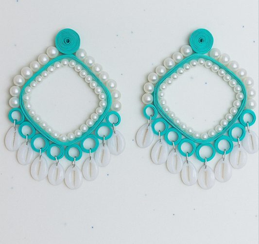 Ocean Pearl Cowrie Hoops
