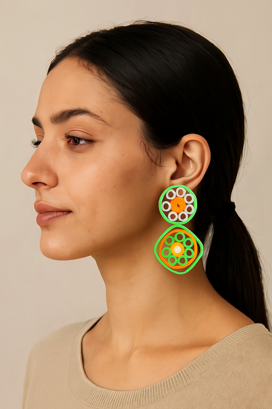 Tricolor Quilled Statement Earrings