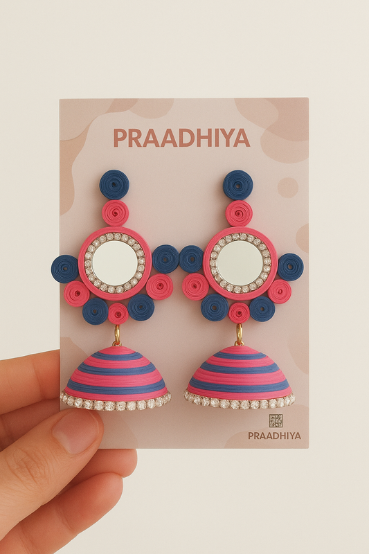 Mirror Bloom Quilled Jhumkas