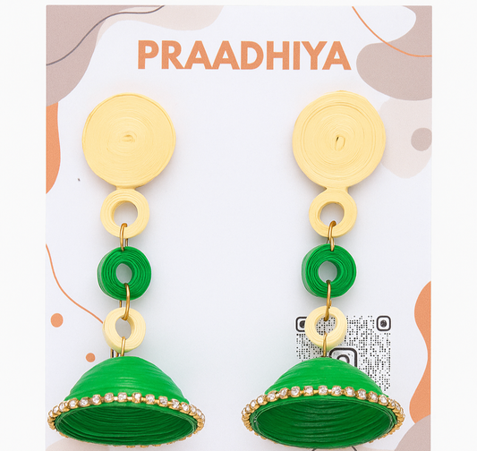 Emerald Glow Quilled Jhumkas