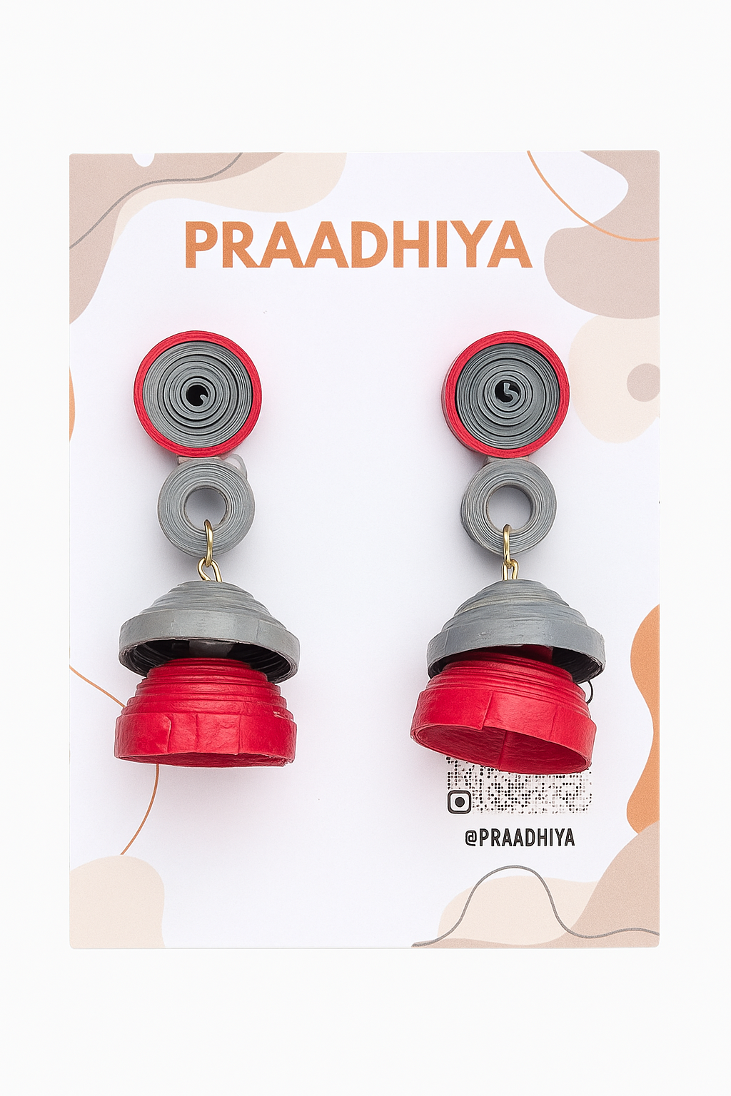 Scarlet Grey Quill Jhumkas