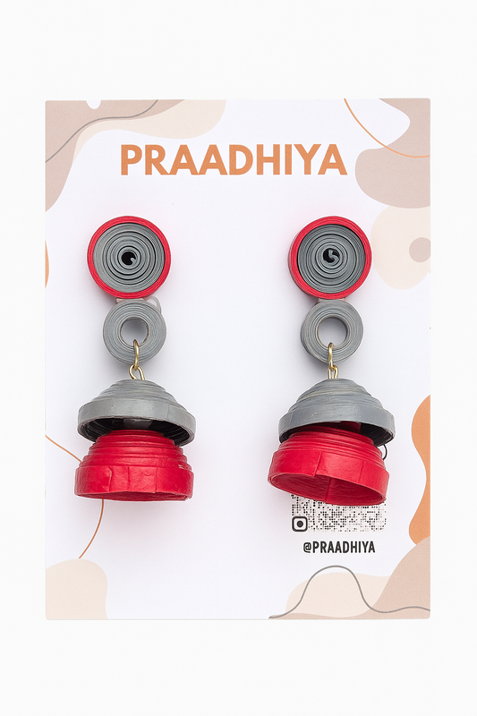 Scarlet Grey Quill Jhumkas