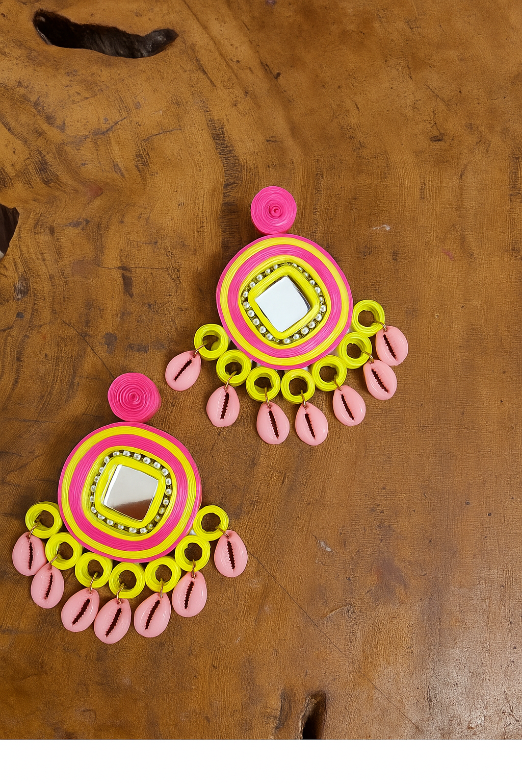 Neon Mirror Shell Jhumkas