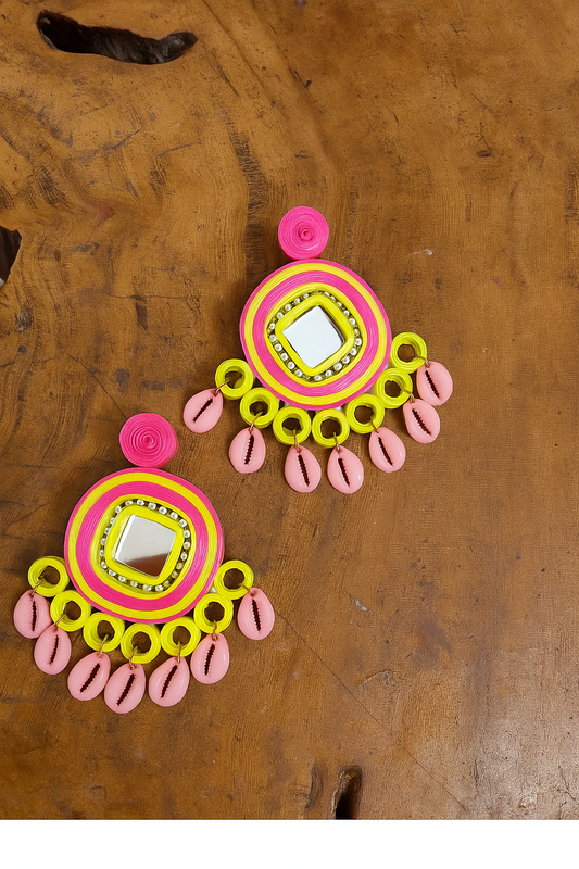 Neon Mirror Shell Jhumkas