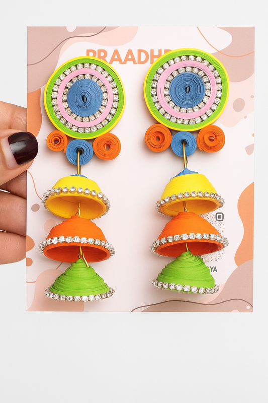 Vibrant Triple Bell Quilled Earrings