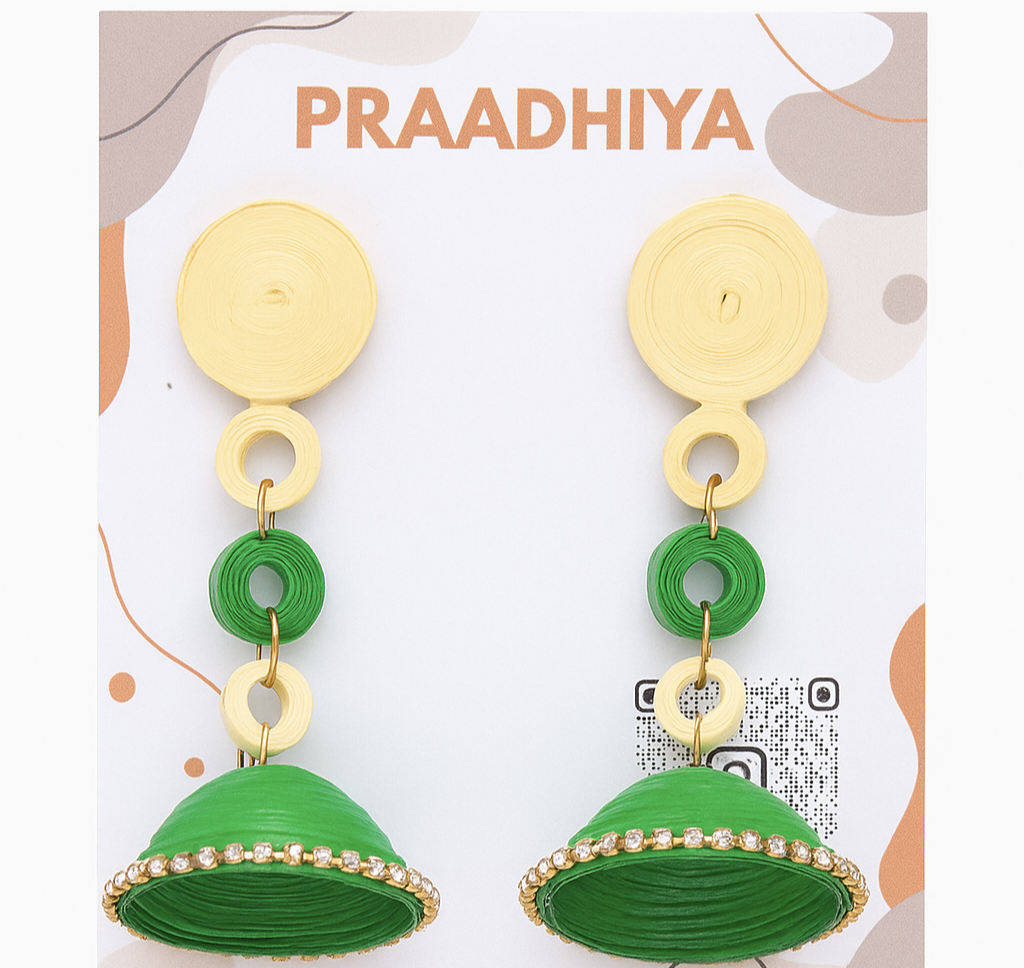 Emerald Glow Quilled Jhumkas